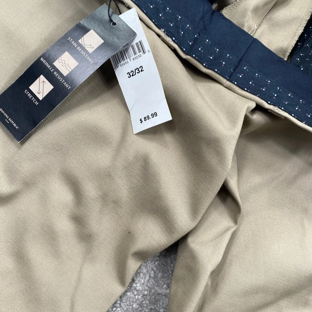 Banana Republic Chino Pants Mens 32x32 Tan Non-Iron Stretch Slim Fit Khakis NWT